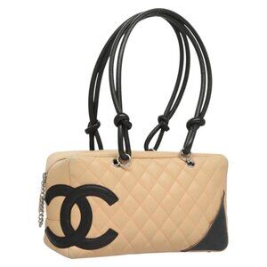 CHANEL COCO Mark Matelasse Cambon Line Shoulder Bag Leather Beige CC Auth 120187